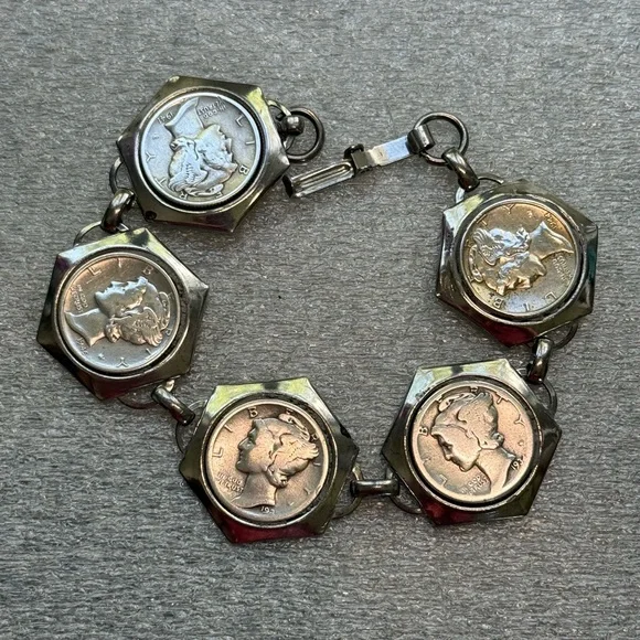 Vintage Liberty Head Mercury Dime Silver CoinLink Vintage Coin Bracelet - Picture 13 of 13